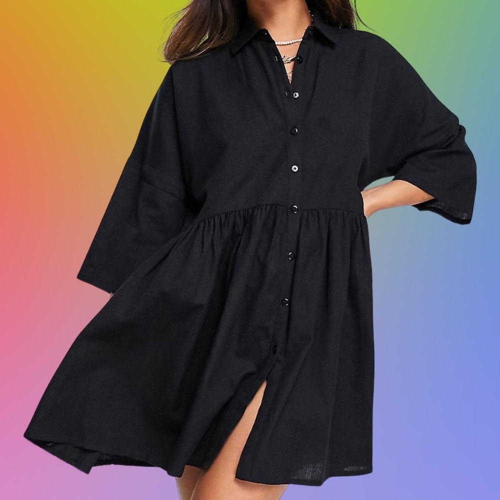 NWT 🖤 Esmee Exclusive (via ASOS) oversized mini shirt dress in black. SIZE 2